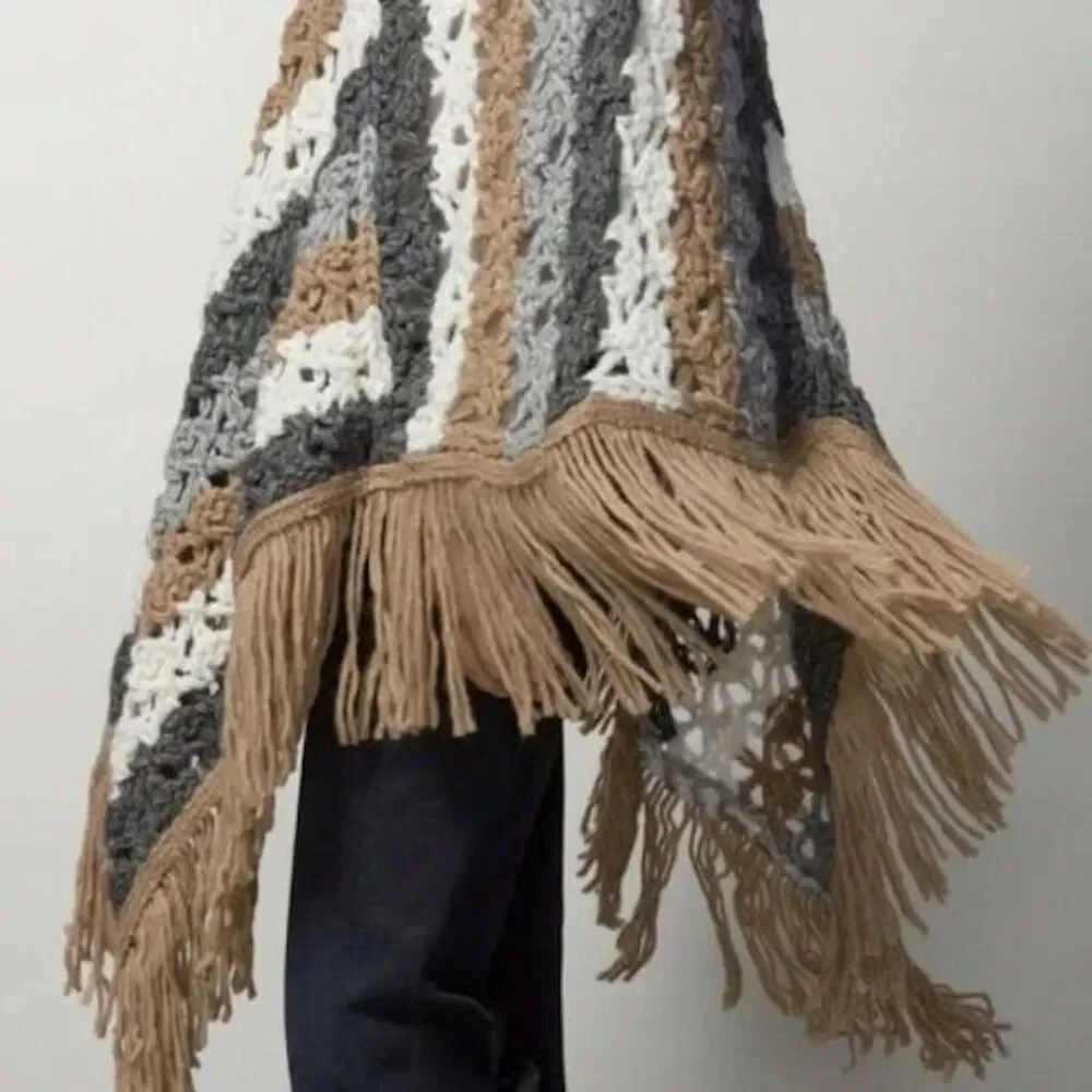 Massimo Dutti Crochet Striped Poncho Alpaca Wool Blend - Picture 5 of 5